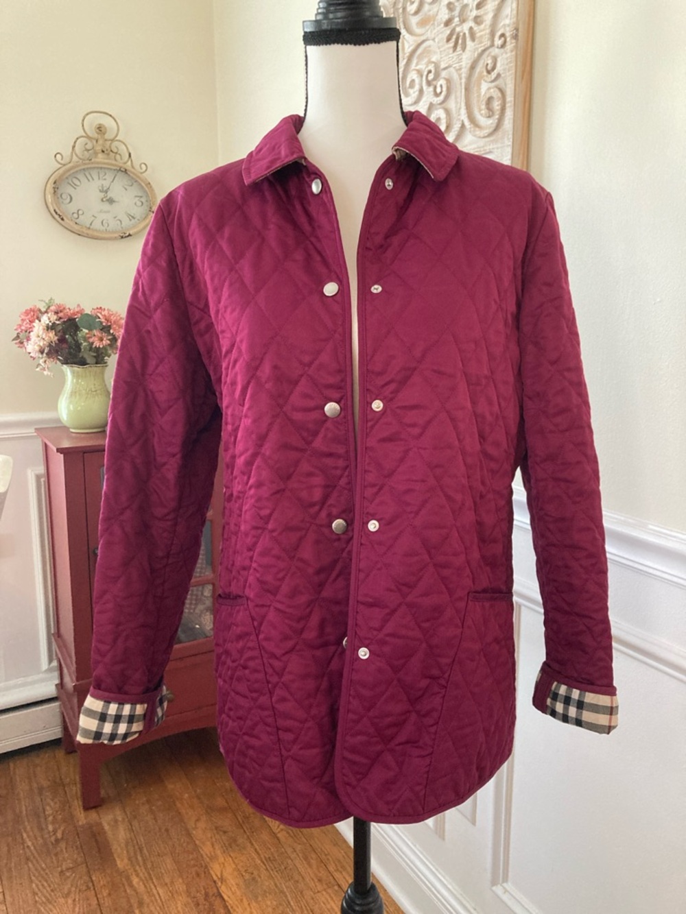 Burberry Quilted Wine Red Lightweight Jacket